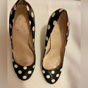 kate spade Black and Cream Polka Dot Patent Leather Carolina Pumps